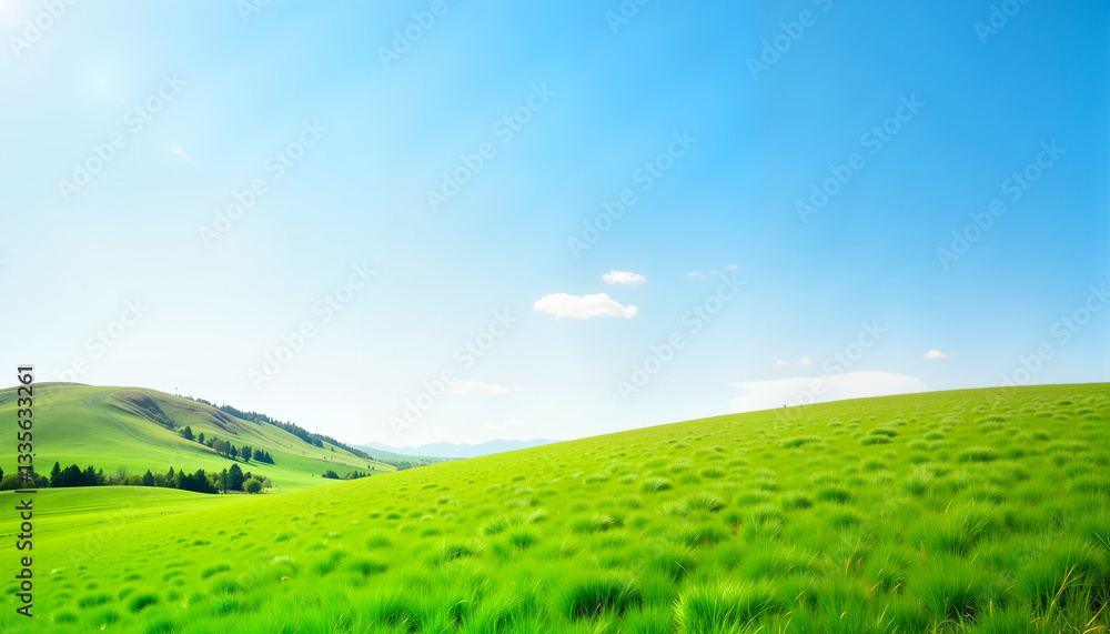 Obraz premium Vibrant green hills under a clear blue sky, natural serenity