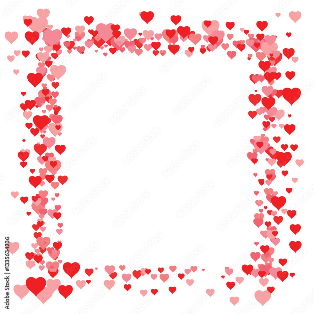 Chaotic pattern of hearts. Square frame, background. Flat vector illustration isolated on white. Chaotic pattern of hearts. Square frame, background. Flat vector illustration isolated on white.
