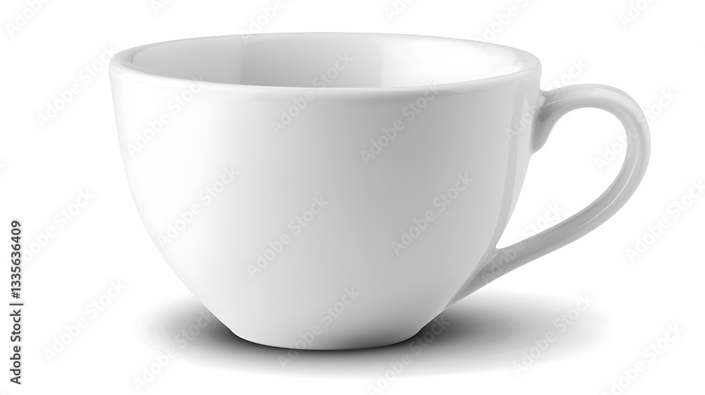 Empty white ceramic teacup with handle, isolated on white background. Empty white ceramic teacup with handle, isolated on white background.