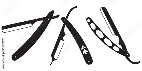 Barber Razor Silhouettes Illustration Set