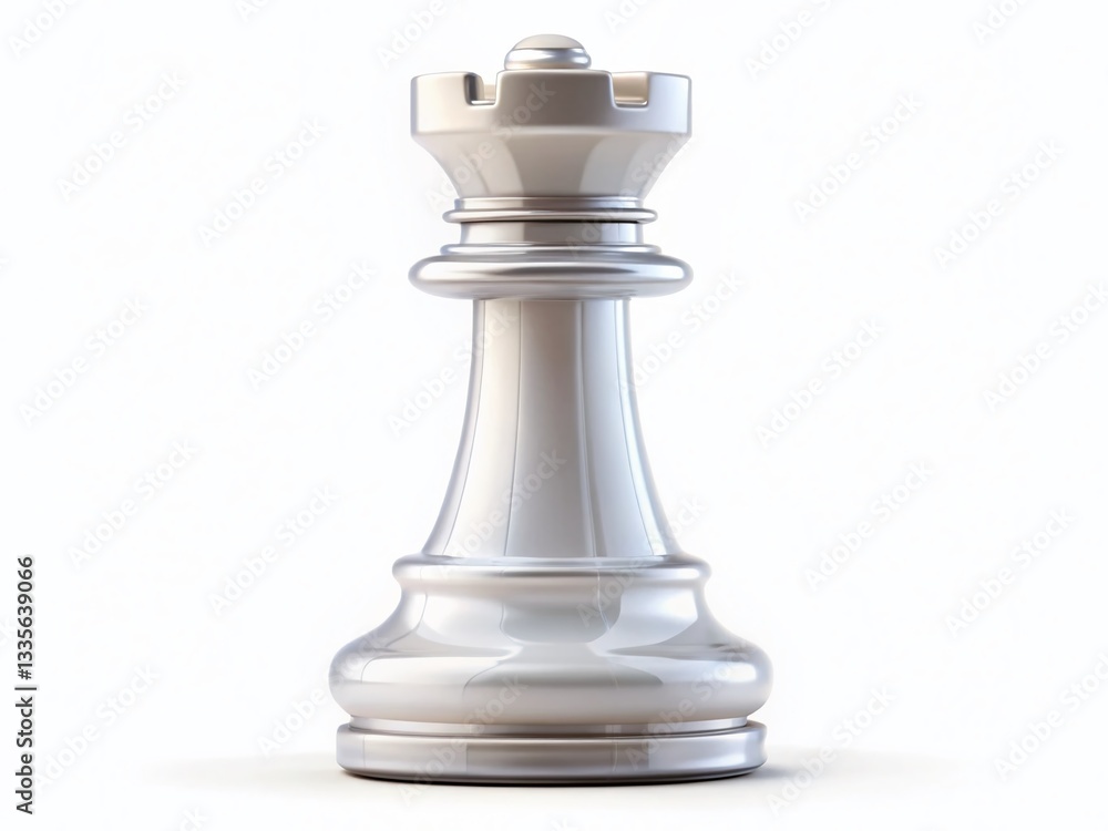 White Chess Rook on Checkerboard, Isolated, 3D Render, Game Piece White Chess Rook on Checkerboard, Isolated, 3D Render, Game Piece