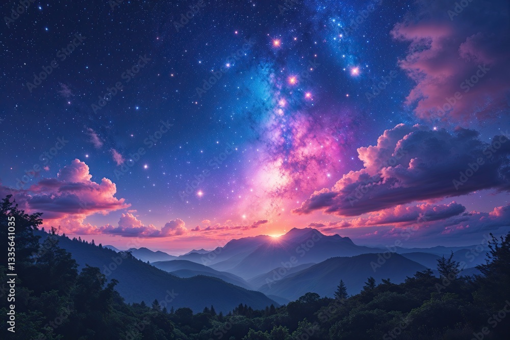 Fototapeta premium Dreamy Cosmic Night Sky with Vibrant Stars and Serene Atmosphere