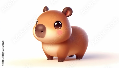 Charming 3D-style baby capybara standing on a white background
