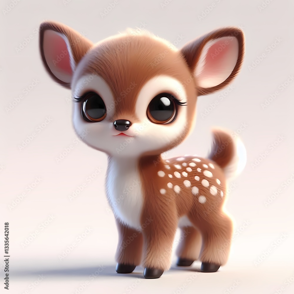 Cute 3D-rendered baby fawn with tiny perked ears and fluffy tail Cute 3D-rendered baby fawn with tiny perked ears and fluffy tail