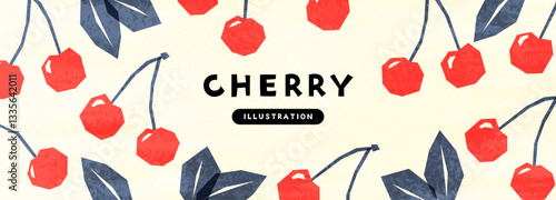 ラフなタッチのサクランボの背景イラスト_1