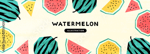 ラフなタッチのスイカの背景イラスト_1