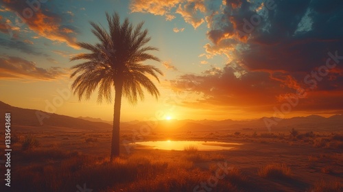 Palm Tree Sunset Desert Landscape