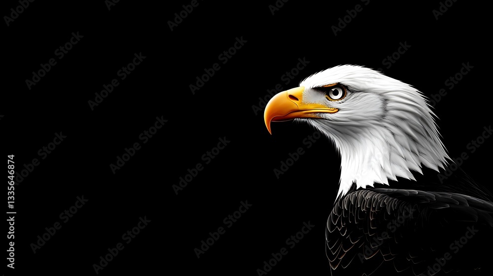 Obraz premium Majestic bald eagle profile against black background.