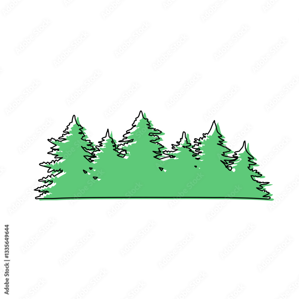 Obraz premium Minimalist Pine Tree Illustration with Organic Shape – Evergreen Forest, Nature, and Christmas Tree Vector