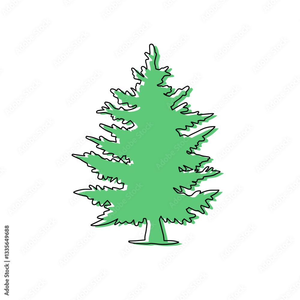 Fototapeta premium Minimalist Pine Tree Illustration with Organic Shape – Evergreen Forest, Nature, and Christmas Tree Vector