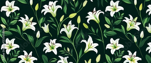 lily pattern on green plain background digital abstract art work illustration design