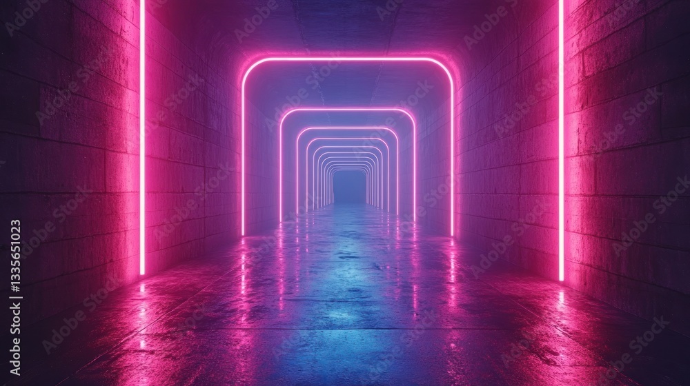 Neon Lights Tunnel: A Futuristic Vision of Pink and Blue Neon Lights Tunnel: A Futuristic Vision of Pink and Blue