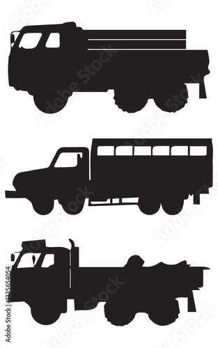 Army Logistics Car Silhouette Illustration Set