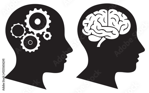 Human Head Icons Set Creative Thinking and Business Solutions