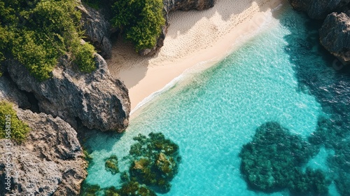 Secluded tropical cove with turquoise water and pristine white sand