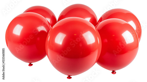 Set of red balloons, cut out. Isolated on a transparent background.