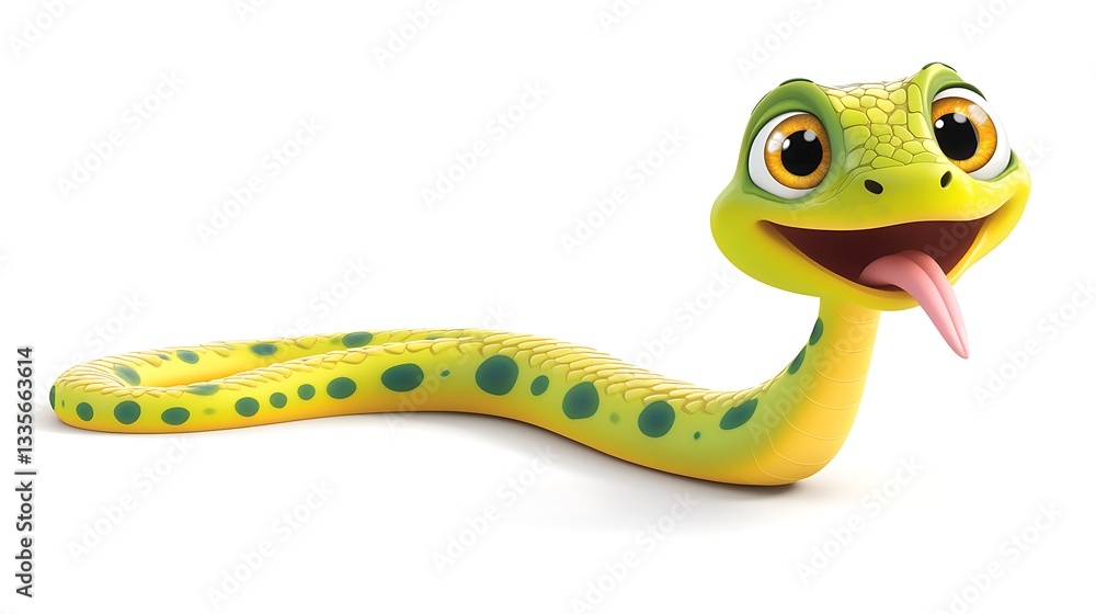 Fototapeta premium Cute cartoon snake with big eyes and tongue out.