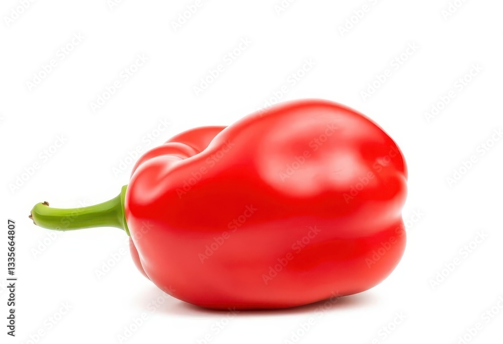 Single vibrant red bell pepper isolated on pure white background , red pepper, ripe Single vibrant red bell pepper isolated on pure white background , red pepper, ripe