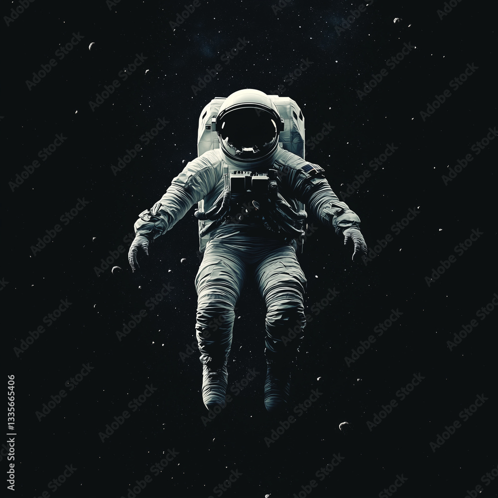 An astronaut in a space suit drifts in the vast emptiness of space, surrounded by stars and asteroids, evoking a sense of solitude and infinity An astronaut in a space suit drifts in the vast emptiness of space, surrounded by stars and asteroids, evoking a sense of solitude and infinity
