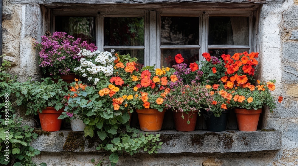 Fototapeta premium Colorful flowers in window boxes