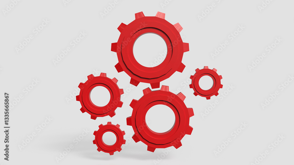 The Red Gear on white Background for engineering concept 3d Rendering. The Red Gear on white Background for engineering concept 3d Rendering.