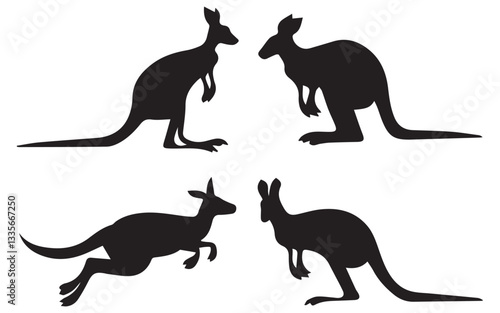 Set of Kangaroo Silhouette Vector Illustrations