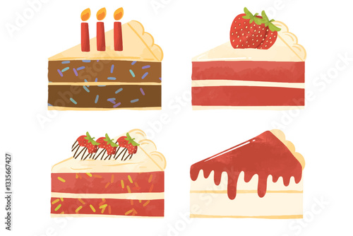 Hand drawn sliced cake set of 4