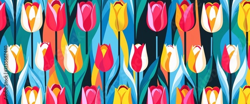 tulip pattern on colorful plain background digital abstract art work illustration design