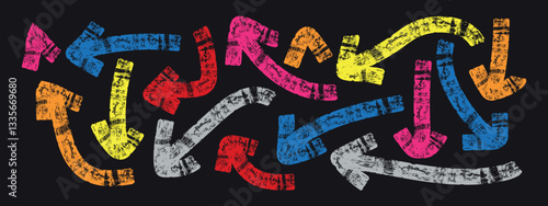 Set of arrows Colorful Arrow, Circle arrows, rotate arrow, redo process symbol. Hand drawn arrow vector icons set. Sketch arrow design for business planing. Arrow mark icons and arrow paint. Stock vec