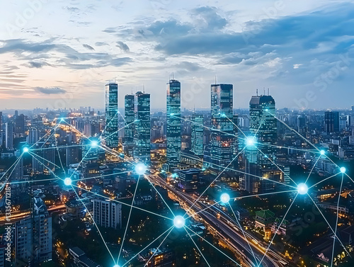 Wallpaper Mural Smart city skyline, network connections, twilight Torontodigital.ca