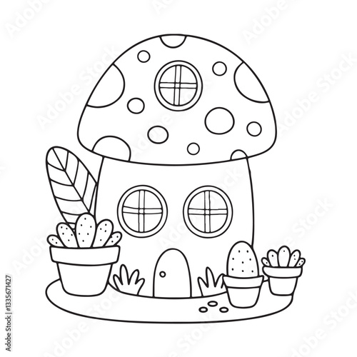 Miniature Garden Bold And Easy Coloring Pages. illustration of a house with a hat .