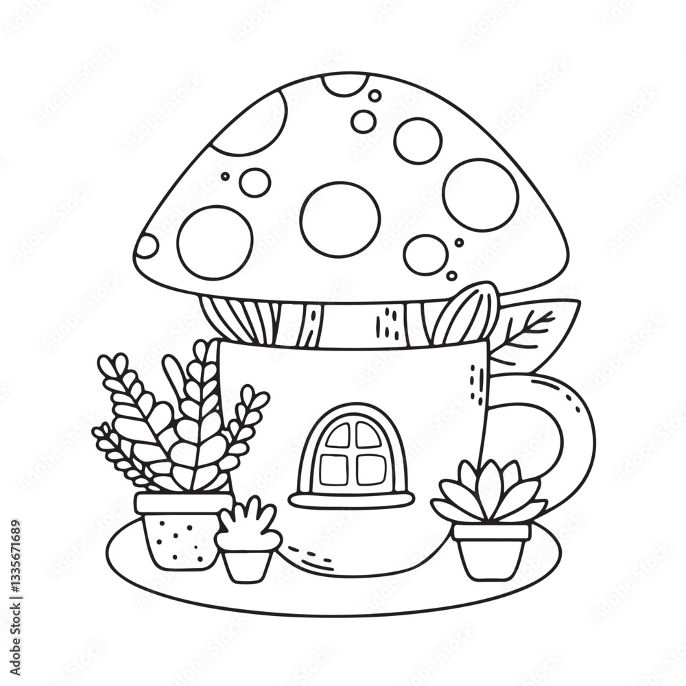 Miniature Garden Bold And Easy Coloring Pages. cartoon house with a hat. Miniature Garden Bold And Easy Coloring Pages. cartoon house with a hat.