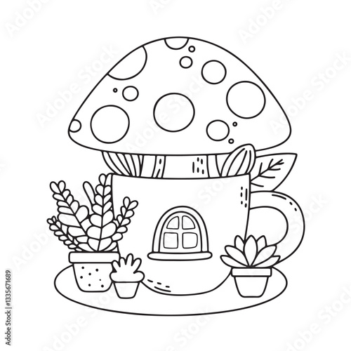 Miniature Garden Bold And Easy Coloring Pages. cartoon house with a hat.