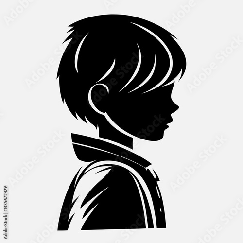 Black boy silhouette profile on white background, charming and artistic design