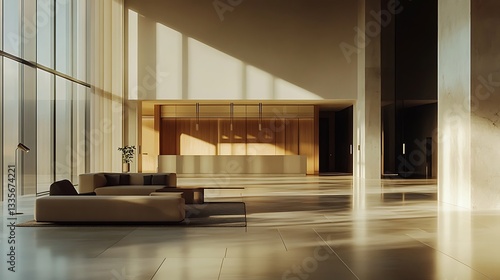 Wallpaper Mural Lobby Interior with Neutral Tones and Light Streaming Through Windows Torontodigital.ca