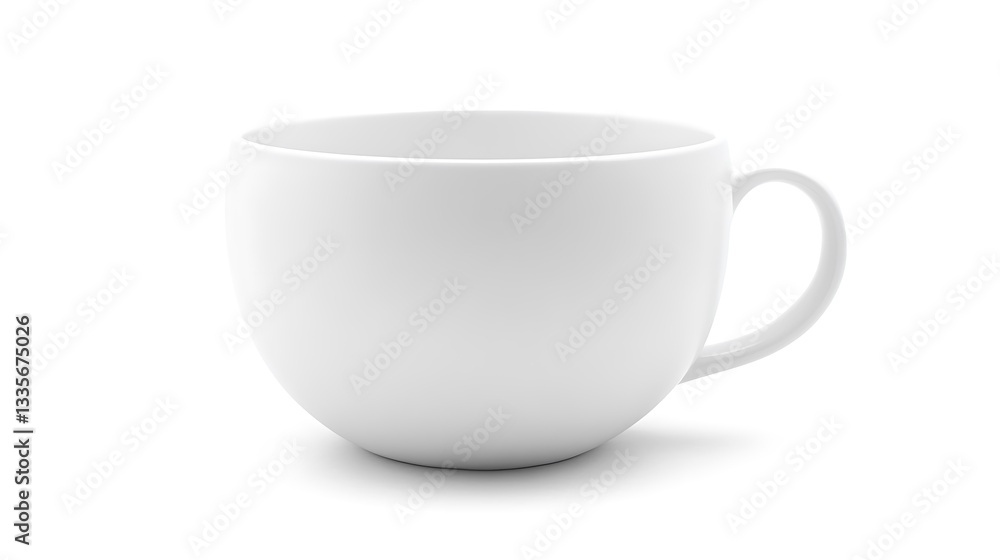 White ceramic mug, round shape, single handle. White ceramic mug, round shape, single handle.