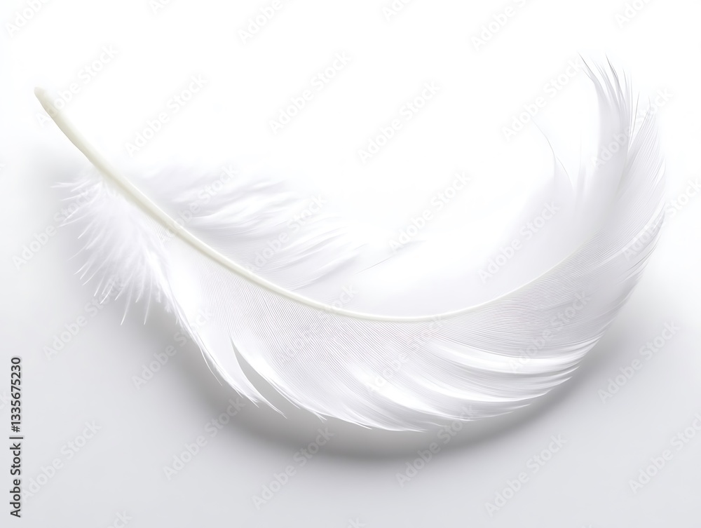 Obraz premium White feather, softly curved, on white