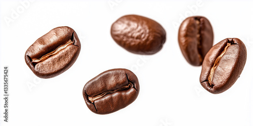 Coffee beans in the flight on white background