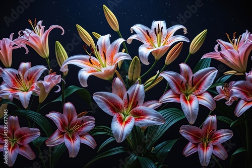 Vibrant Lilies Floral Design on Dark Background for Luxurious Decor