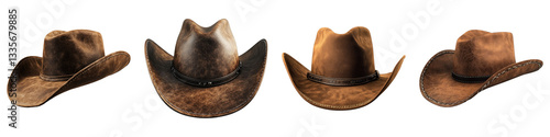 A brown cowboy hat isolated on transparent background.PNG Set of