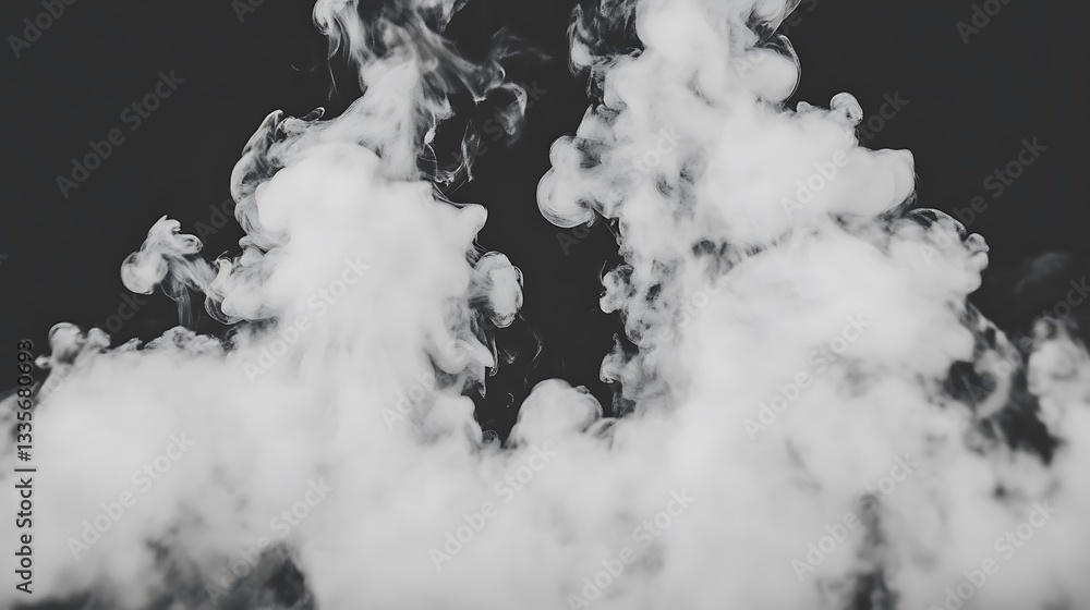 Naklejka premium Abstract white smoke clouds on black background.