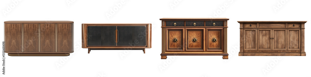 Fototapeta premium Elegant credenza sideboard isolated on transparent background.PNG Set of