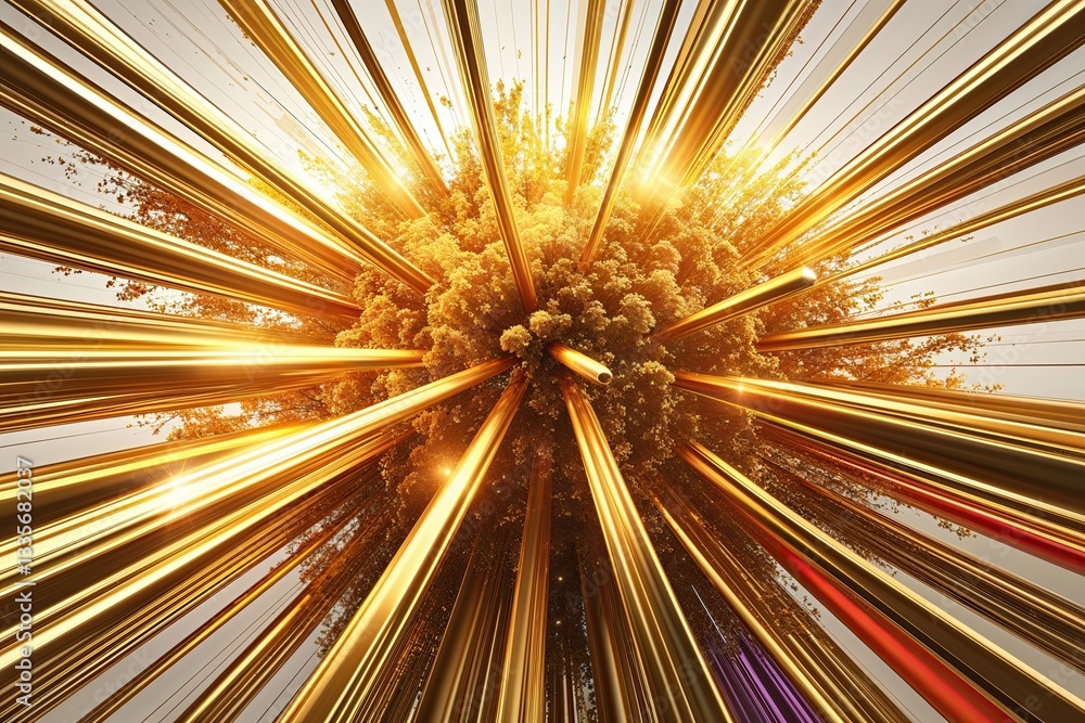 Fototapeta premium Vibrant Gold Light Bursting in Dynamic Motion with Stylish Color Flow Illustration