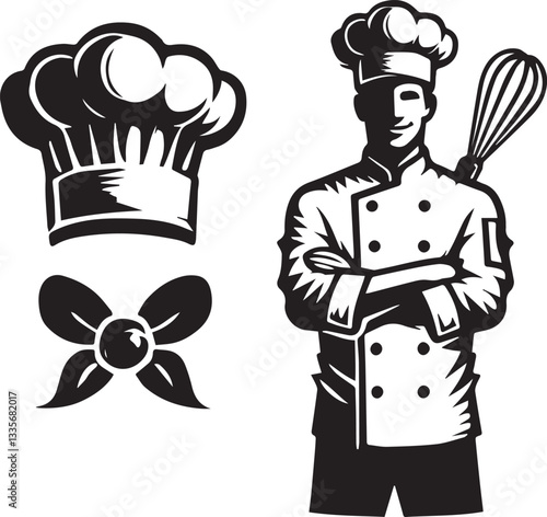 chef and cooking illustration, chef and cooking logo silhouette vector full body