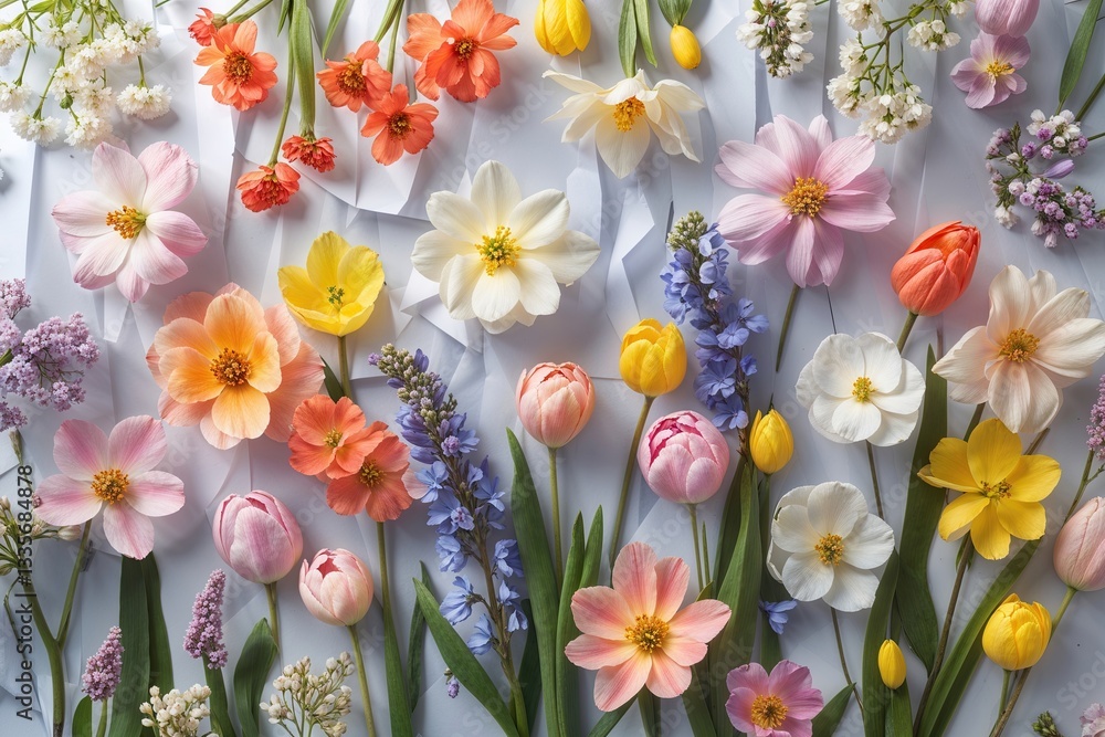 Fototapeta premium Stunning Spring Floral Patterns on Pastel Paper Background