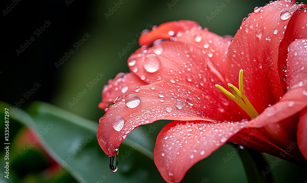 close up of a red flower with water drops. generative ai close up of a red flower with water drops. generative ai