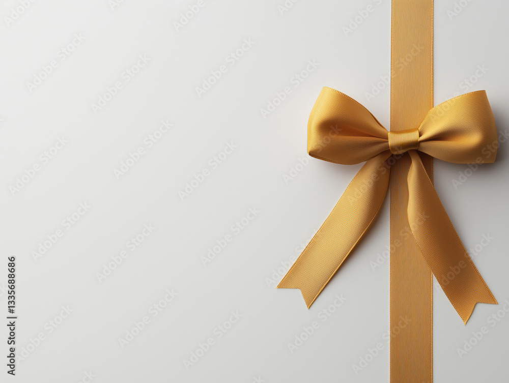 Golden Bow and Ribbon on Elegant White Background for Celebrations and Gift-Giving Occasions Golden Bow and Ribbon on Elegant White Background for Celebrations and Gift-Giving Occasions