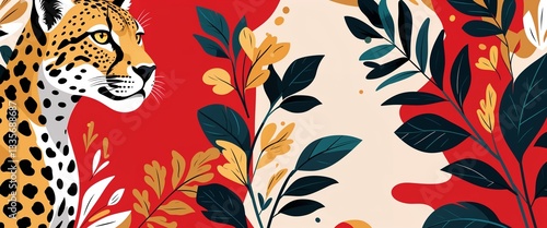 cheetah pattern on red plain background digital abstract art work illustration design