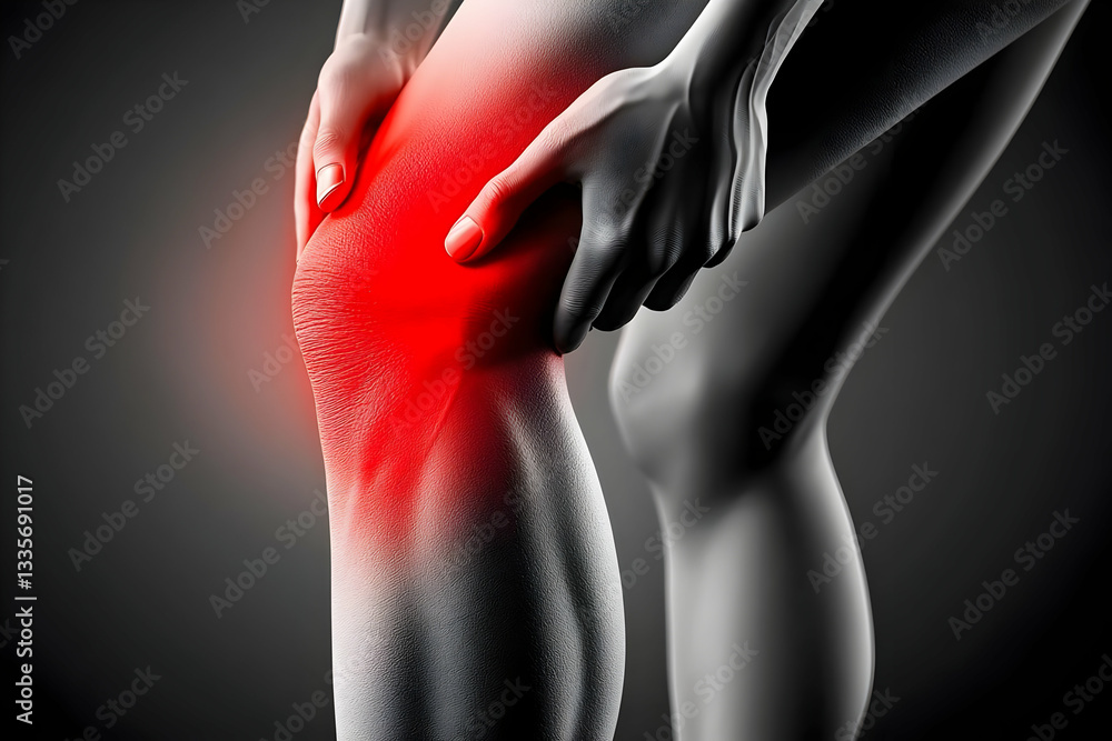 Naklejka premium Knee pain, medical illustration, healthcare, dark background