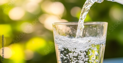 Pouring Sparkling Water Into Glass Outdoors
